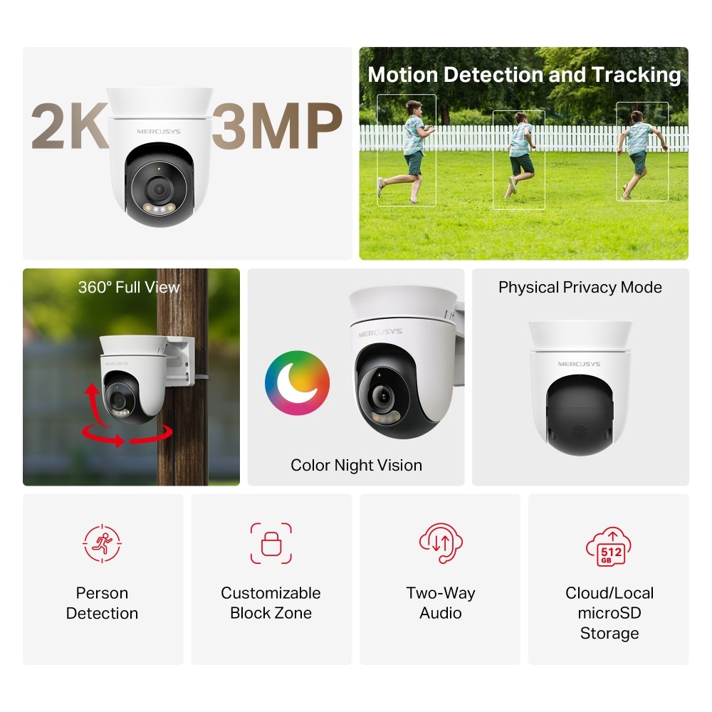 TP-LINK MERCUSYS MC510 YATAY/DİKEY HAREKETLİ DIŞ MEKAN WI-FI GÜVENLİK KAMERASI - 2