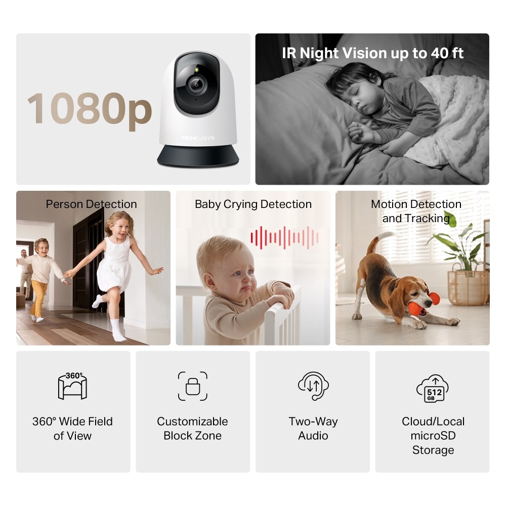 TP-LINK MERCUSYS MC200 YATAY/DİKEY HAREKETLİ EV GÜVENLİK WI-FI KAMERA - 2